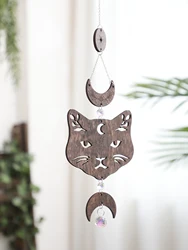 Wooden Cat Moon Phase Wall Hanging Boho Mystic Cat Decor Handcrafted Wooden Wall Witchy Home Decor Moon Phases And Cat Design