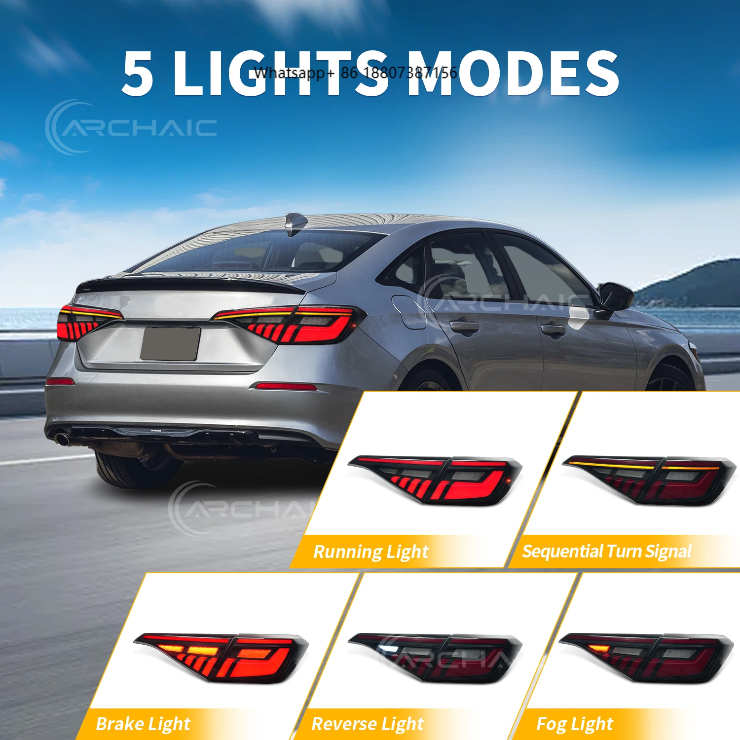 

Archaic Auto Light Factory Clear New LED Taillights for for 11th Gen Sedan 2021-2023 Plug & Play IP67 Waterproof