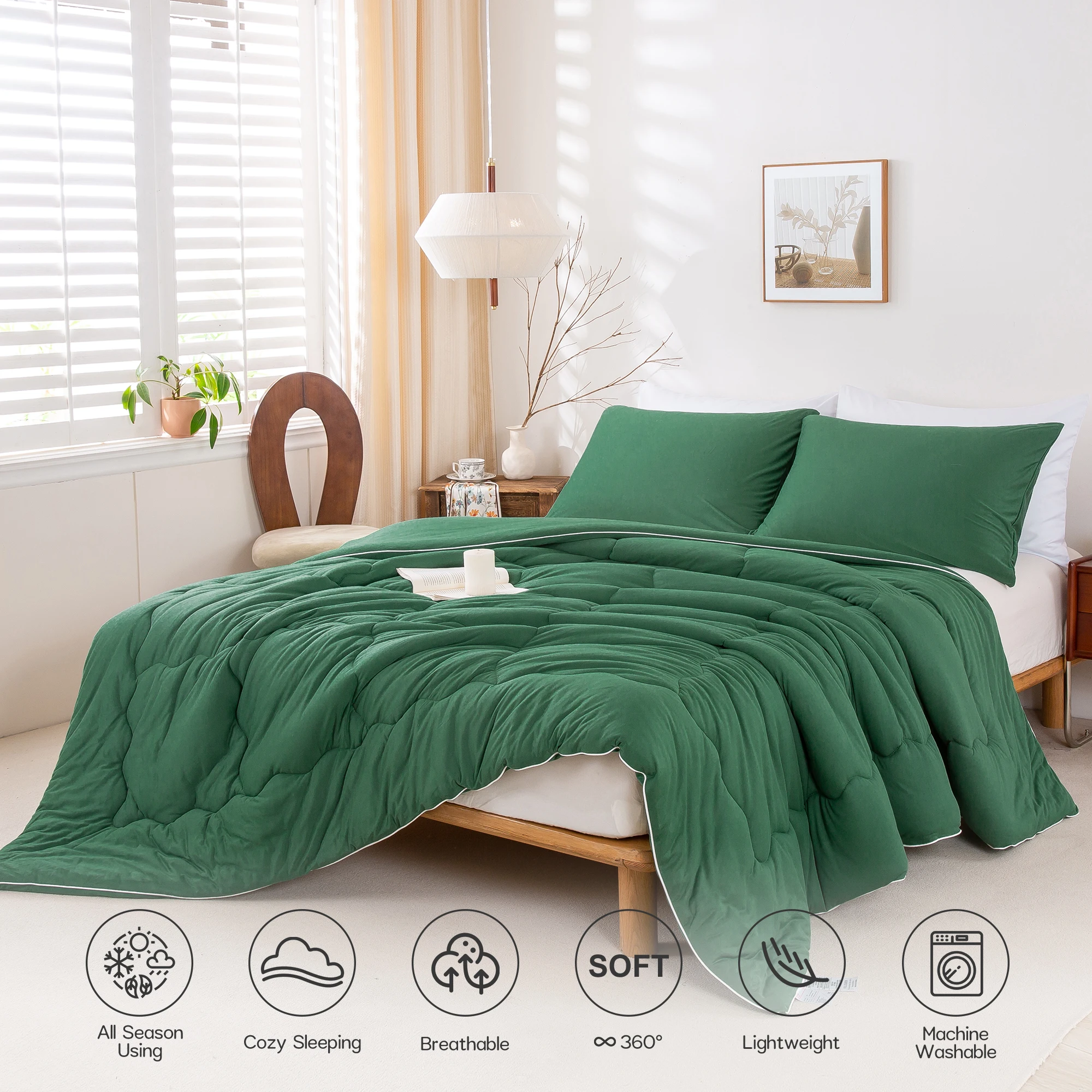 Emerald Forest Green Jersey Knit Cotton comfort bedding sets,The 68inch*92 inch/172*234cm,fitted for your Twin/Twin XL Size Bed.