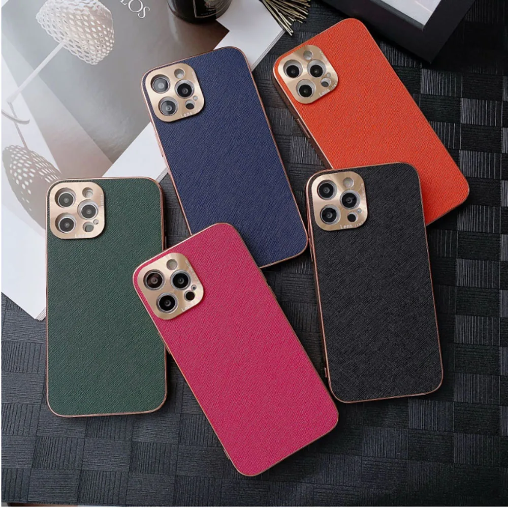 

Fashion Metal Lens Shock Resistant Premium Leather Phone Case For iPhone 11 Pro Max 12 13 Pro X XS XR 7 8 Plus SE3