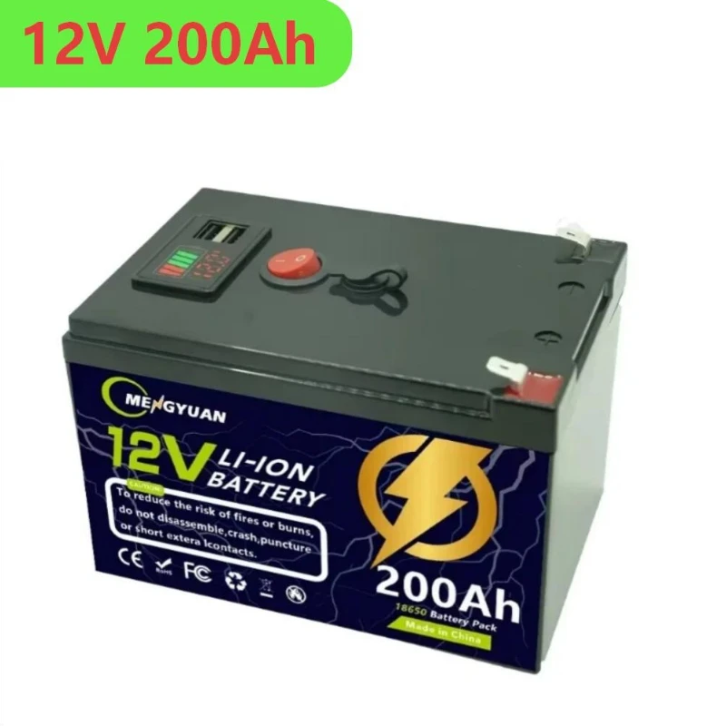 Batterie au lithium LiFePO4 12V 200Ah à décharge profonde pour applications solaires, détecteurs de poissons, véhicules électriques, éclairage, applications hors réseau, avec BMS intégré