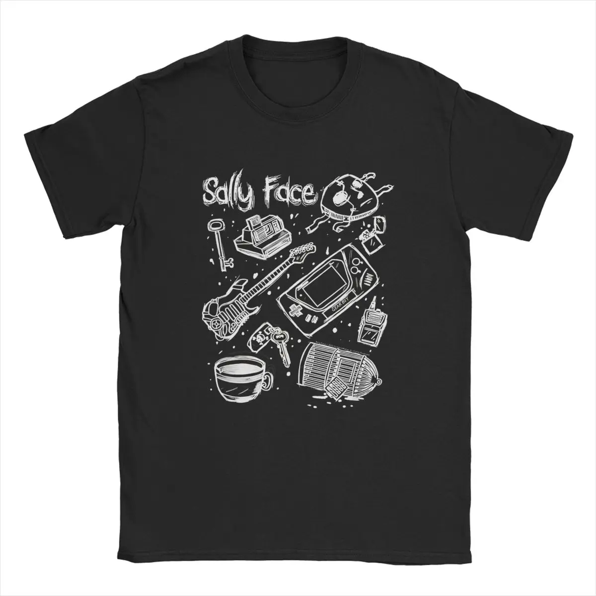 Sally Face Icon Doodle Graphic Sketch T-Shirt Men Anime Gothic Game Vintage Pure Cotton Tee Round Neck Short Sleeve T Shirt