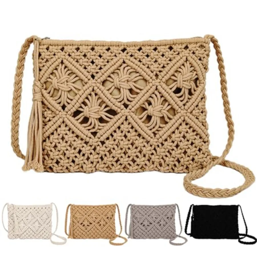 

Peicees Crossbody Bag Purse For Women Bohemian Shoulder Bag Woven Crochet Purse For Summer Beach Travel Clutch Handbag