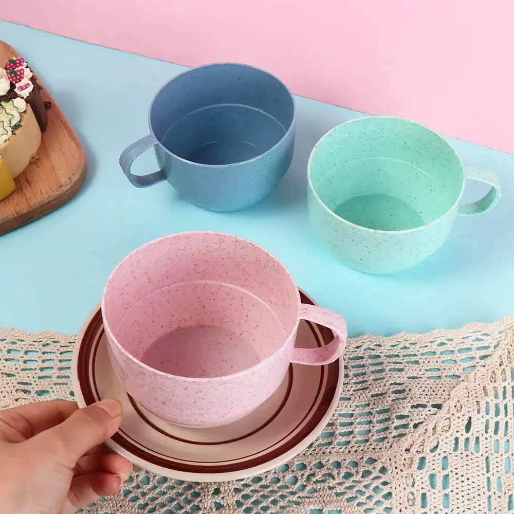 Simple Fall Resistant Reusable with Handle Flat Bottom Kitchen Supplies Wheat Straw Cup Drinking Cup Drinkware Coffee Mug
