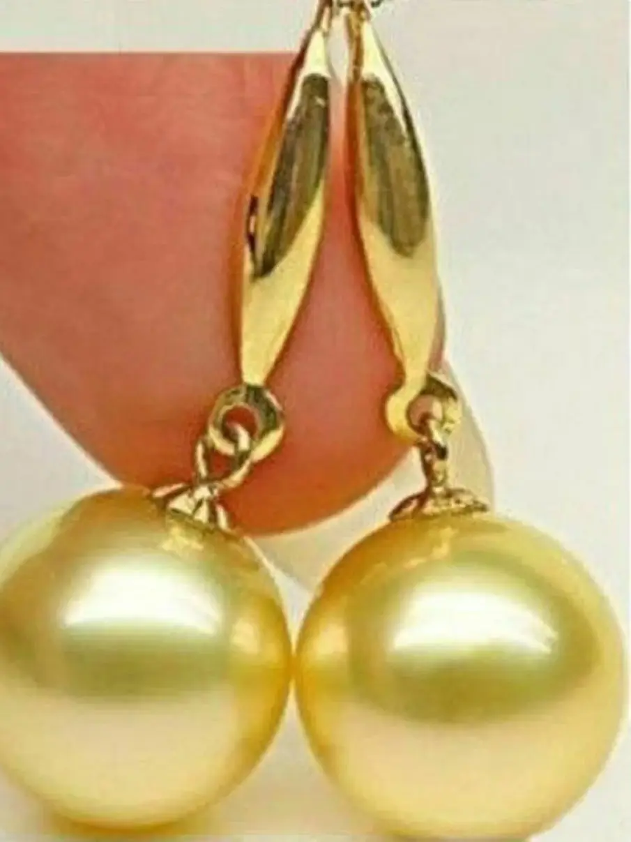 

Natural 10-9 Mm AAAA Round Golden South Sea Pearls Earring 14k Yellow Gold Freeshippings Items