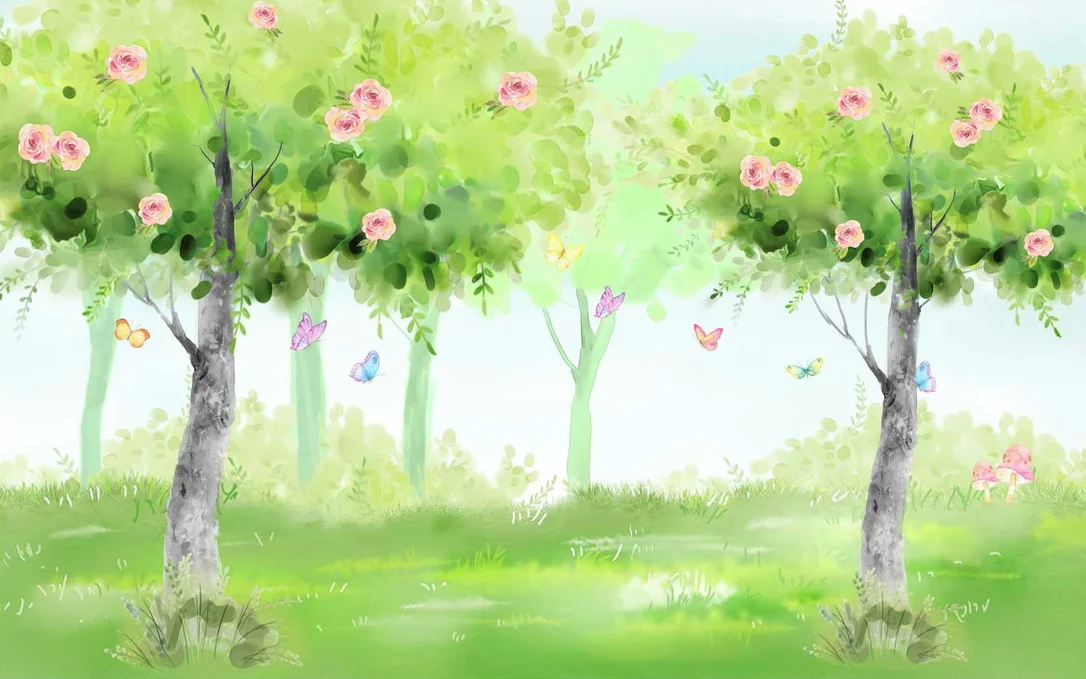 Spring Easter Garden Photography Backdrop Green Grass Lawn Pink Floral Butterfly Fence Girl Kids Portrait Background