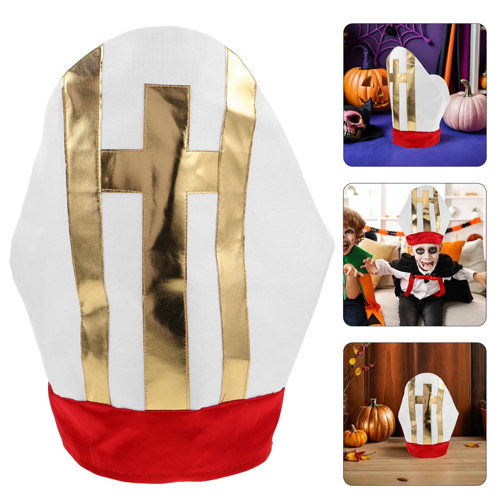 Pope Costume Hat Authentic Liturgical Miter Headpiece Vivid Color Comfortable Priest Costume Hat for Church Plays Nativity