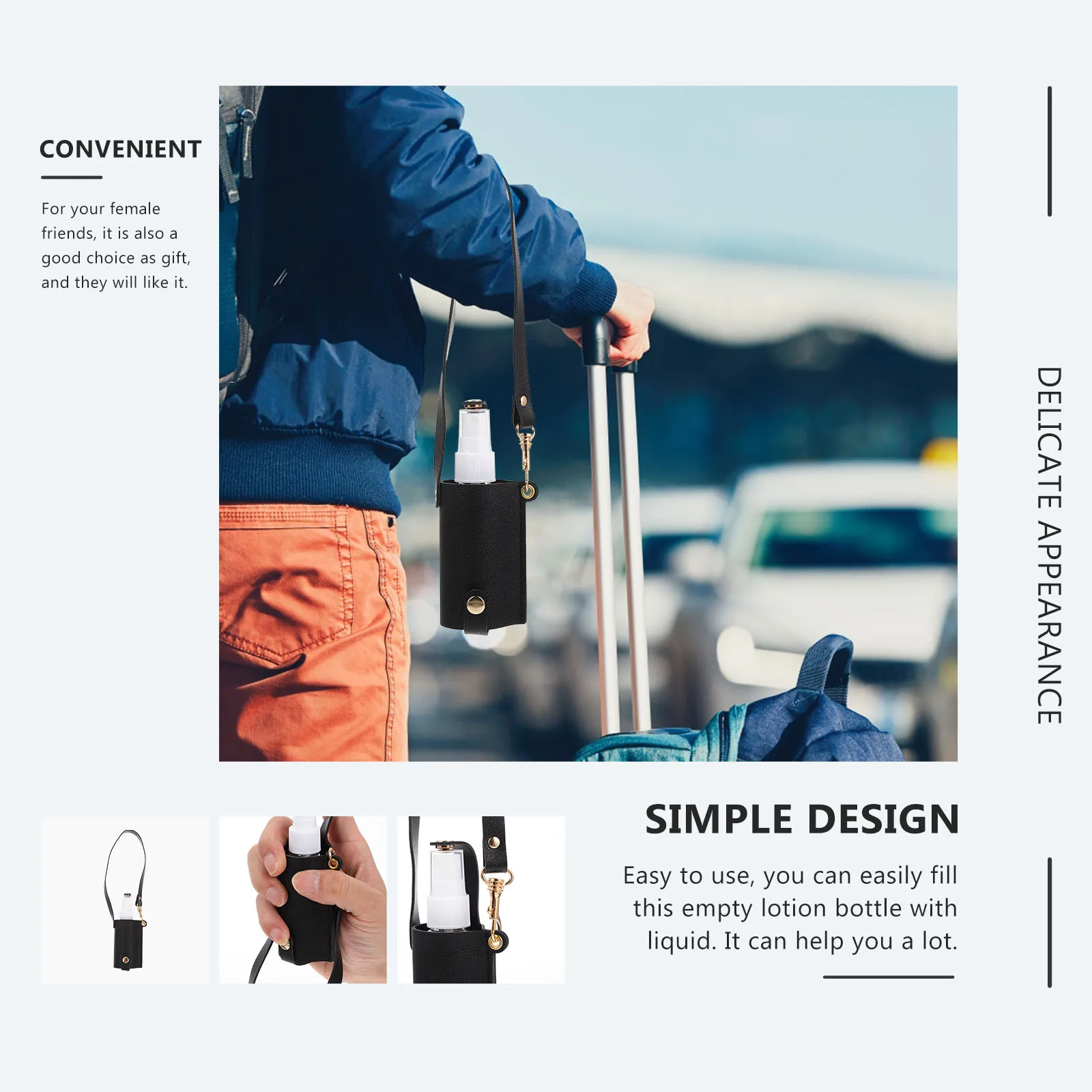 

Empty Travel Hand Holder Hanging Lotion Bottle Pu Case Portable Spray Container For Backpack Refillable
