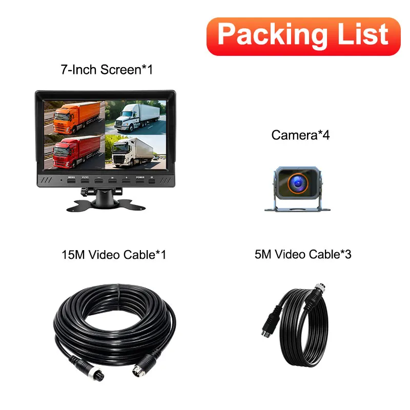 Loop Recording Single/Dual/Quad Screen 4CH AHD Monitor Kit 1080P Security Camera System Vehicle DVR Monitor for Truck Bus Van