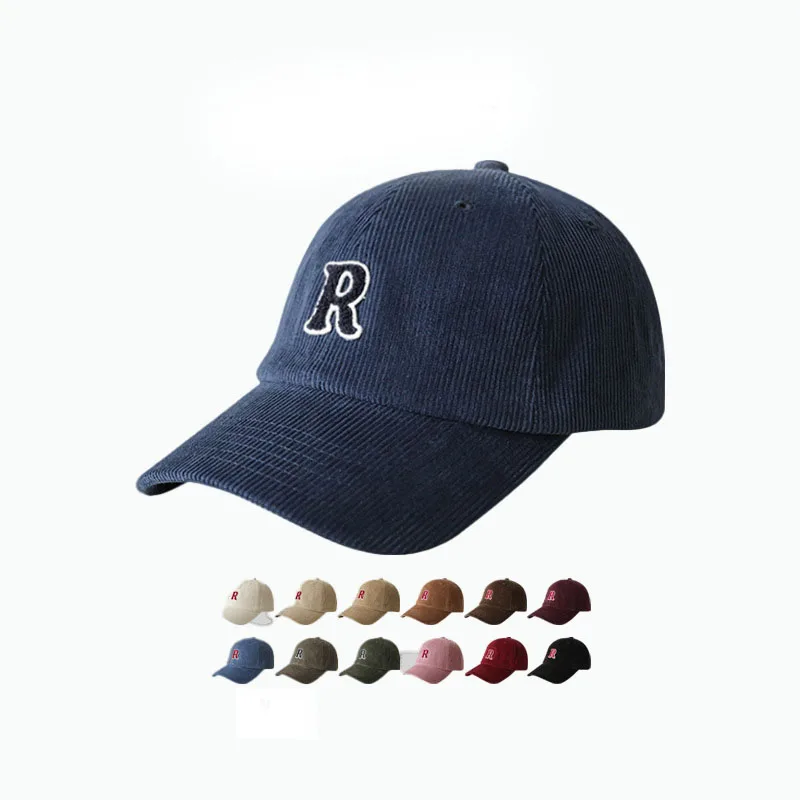 

2025 New R Embroidery Corduroy Baseball Cap – Unisex Adjustable Dad Hat Winter Warm New Year Gift for Men Women
