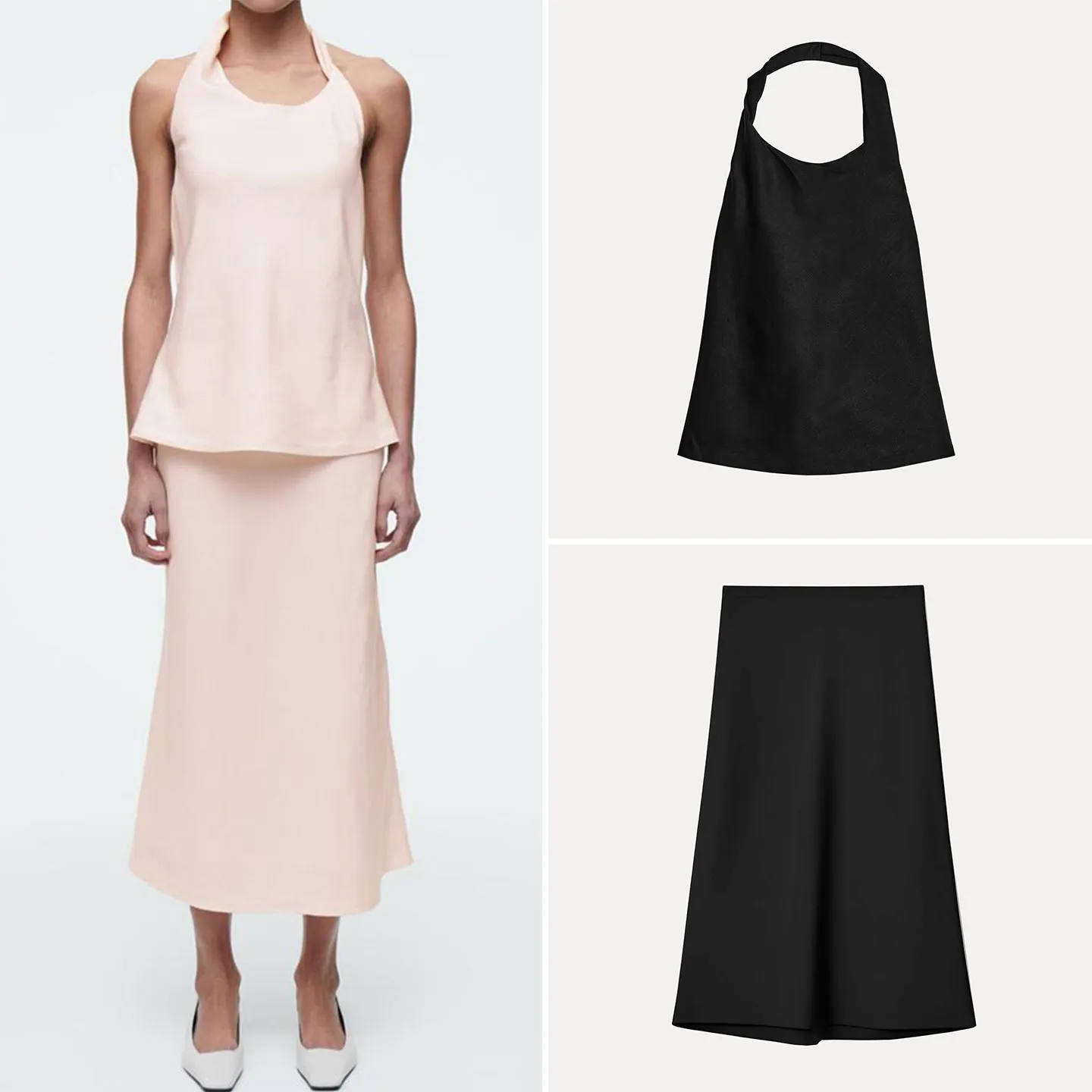 

Женский комплект из двух предметов: облегающий топ без рукавов и юбка с высокой талией, однотонный, повседневный, весенний, модный