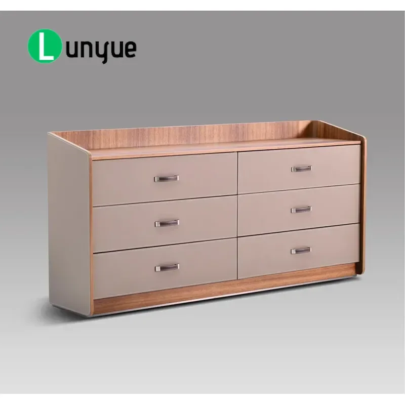 Modern Luxury Wood Veneer Saddle Leather Sideboard for Restaurant Dining Room Storage Cabinet