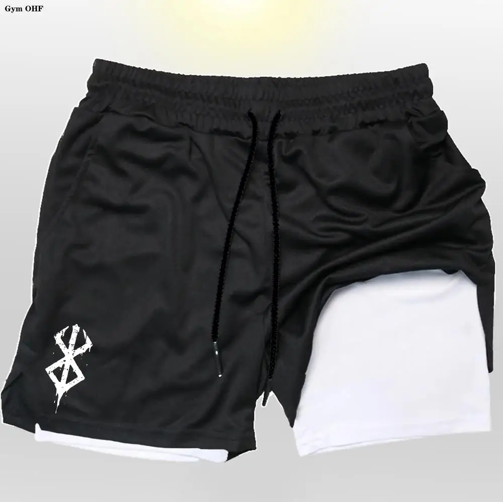 Anime Berserk 2 in 1 Breathable Stretch Men's Shorts Gym High Performance Double Layer Quick Dry Compression Men