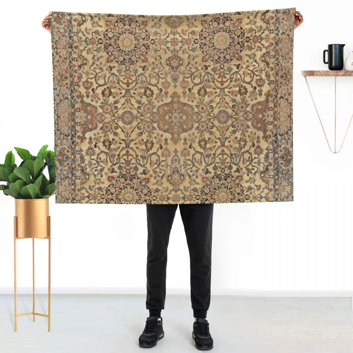 Antique Persian Kirman Rug Print Throw Blanket For Sofa Thin Thermal warm for winter Retros Blankets