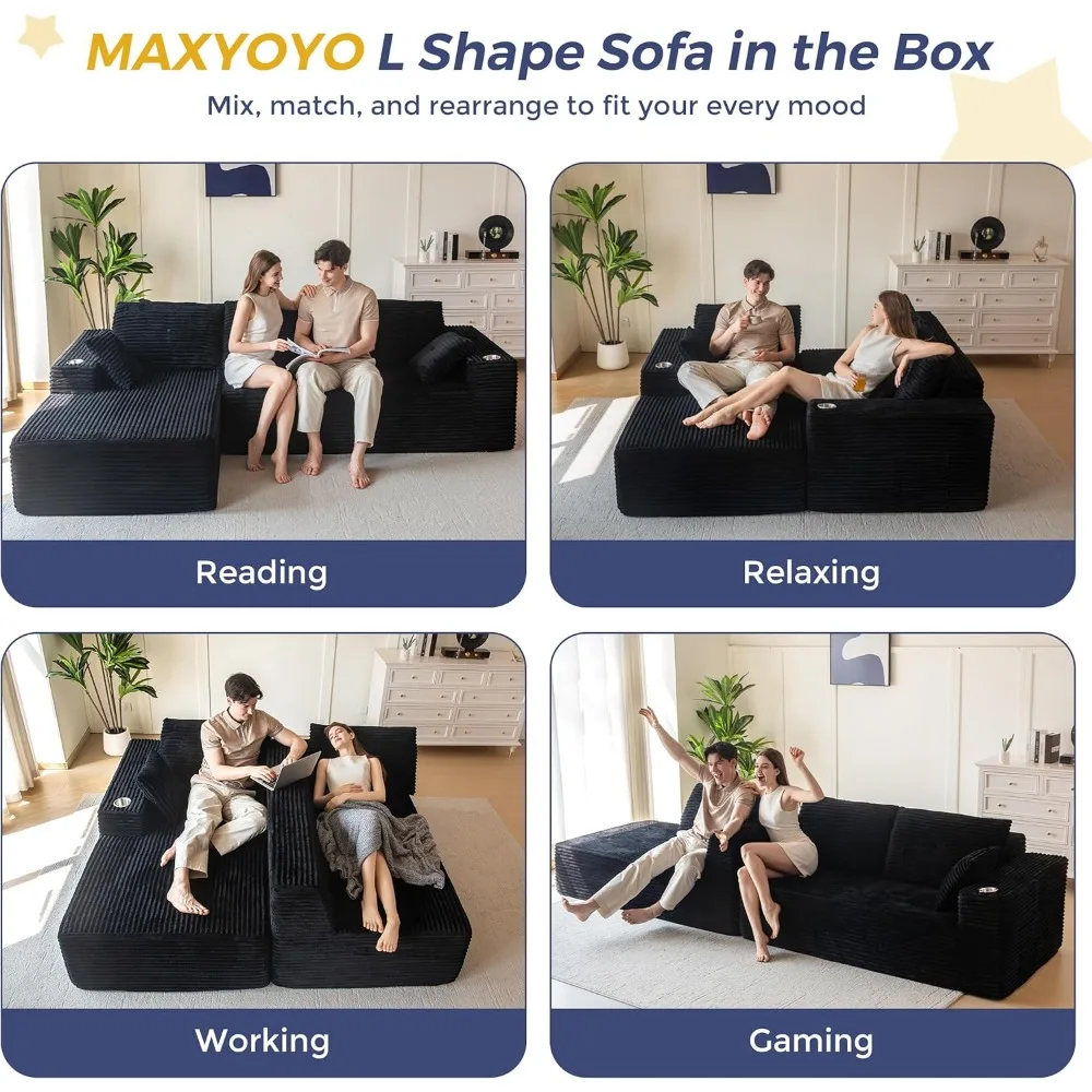 أريكة مقطعية مقاس 110 بوصة مع كرسي على شكل حرف L، أريكة حديثة بدون عظم لغرفة المعيشة، أريكة في صندوق، أريكة كبيرة الحجم للنوم #4