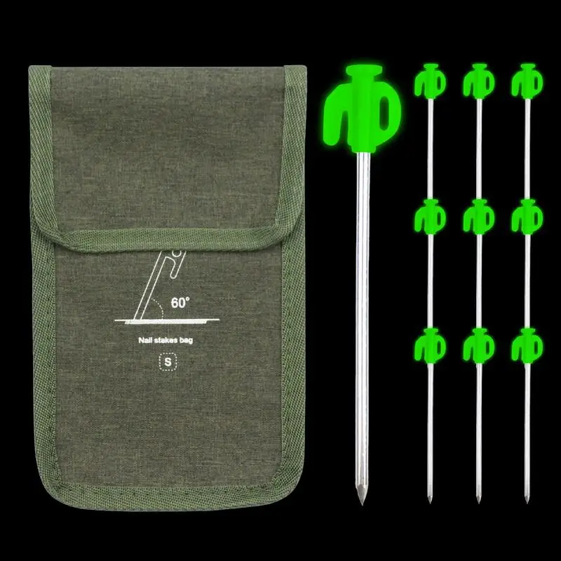 

10pcs Ground NailsTent Stakes 7.9 Inch Heavy Duty Stakes Camping Tent Pegs Glowing Ground Pegs Awning Steel Pegs