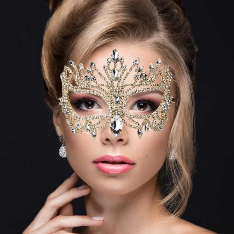 R1WE Rhinestones Masquerade Mask Half Face Mask Halloween Costume Accessories for Men Women Masquerade Halloween Cosplay