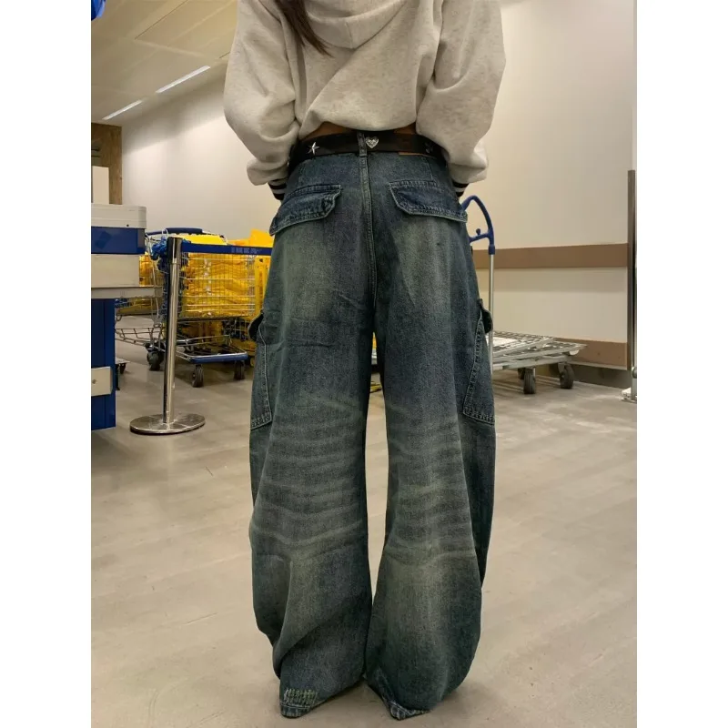 2026 American Vintage Deconstructed Wash Women Flare Jeans Slim Loose Straight Wide Leg Casual Long Denim Pants