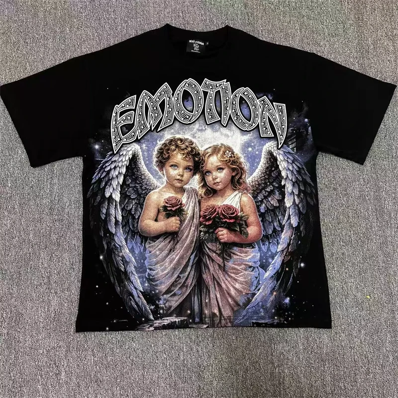 Trendy 2026 MIXED EMOTION Rhinestone Short Sleeve Men Women Tshirt