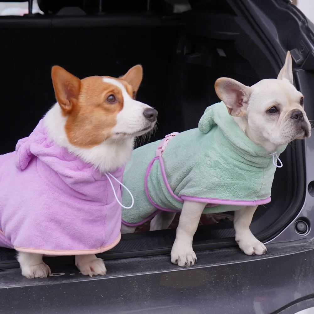 Bathrobe for Dogs Super Absorbent Fast Drying Hooded Cute Pet Bathrobe Towel for Cats Dogs Adjustable Microfiber Coat Corgi Pugs