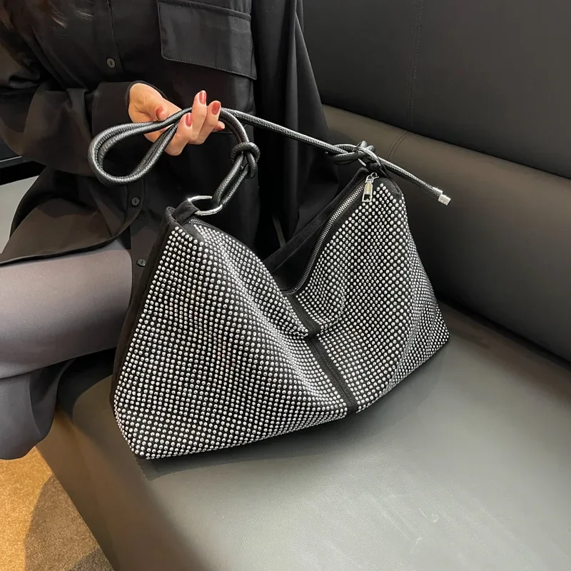 Sequins PU Top-Handle Bags Zipper Women\'s Bags on Sale 2024 High Quality Solid Shoulder Bags Sewing Thread Zipper Bolsa