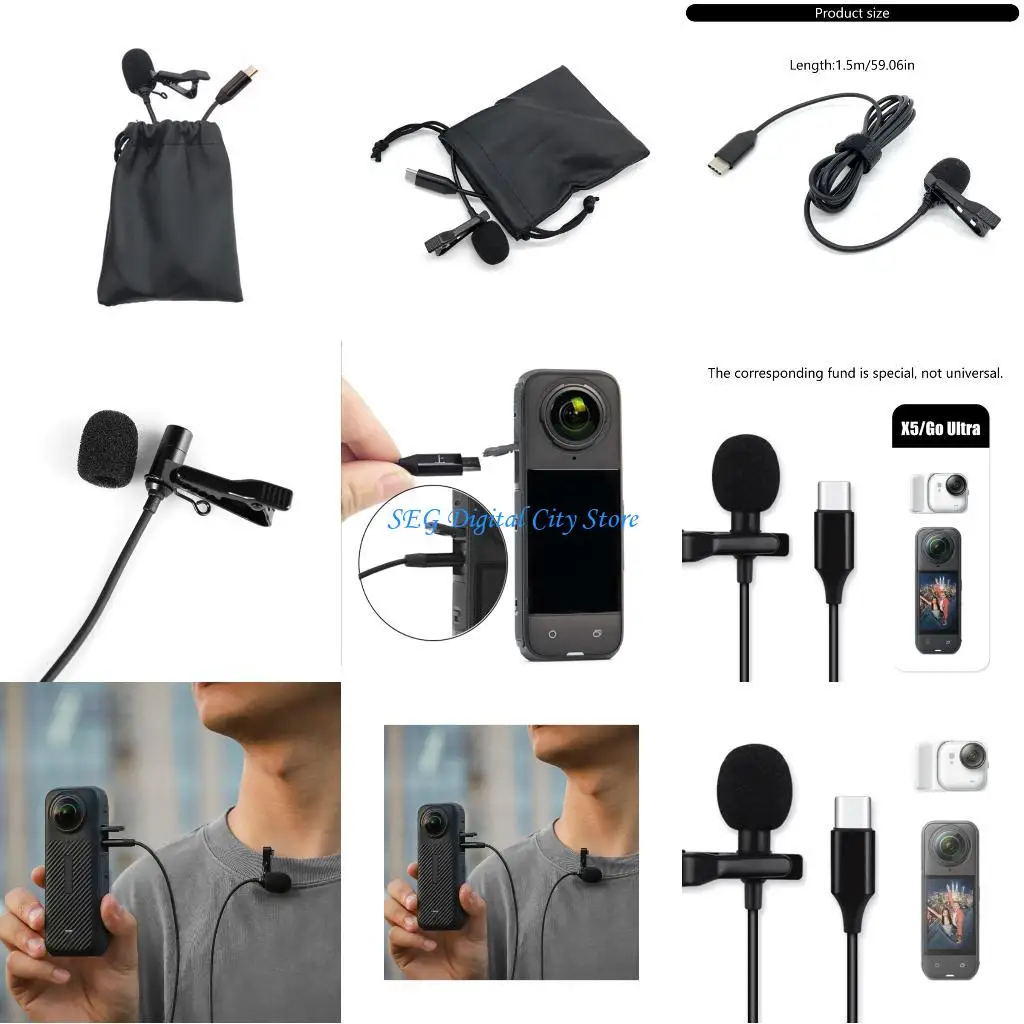 

U75B Mini Clip Microphone For X5 Action Cameras Lightweight Design Clear Sound