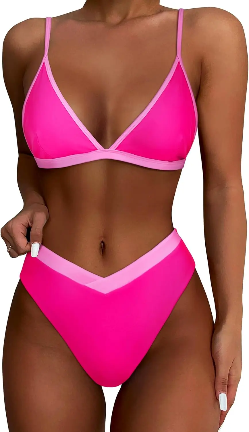 

Women Triangle High Cut Bikini Sets Sexy High Waisted 2 Piece Swimsuit