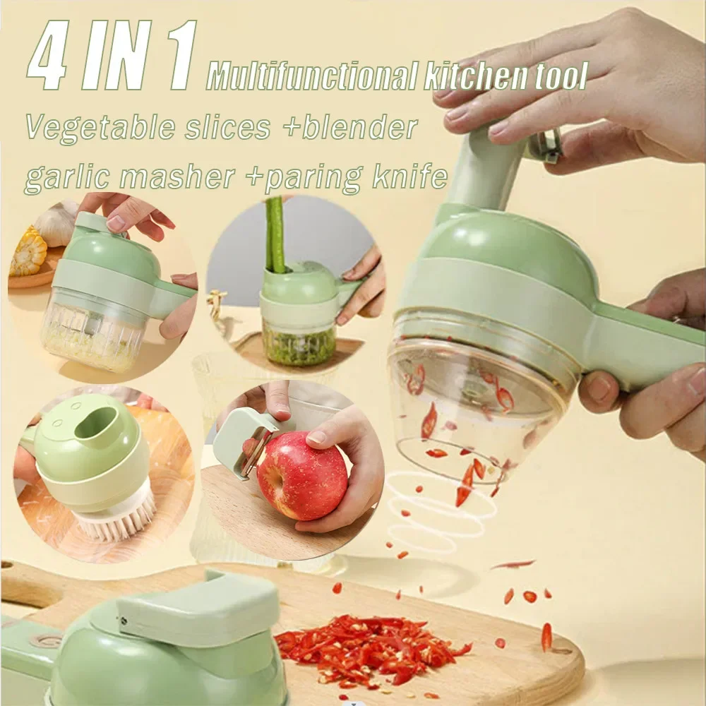 4 In1 Multifunctional Electric Vegetable Cutter Slicer  Garlic Chopper Cutting Pressing Mixer Food Slice Vegetable Cutter Cutter