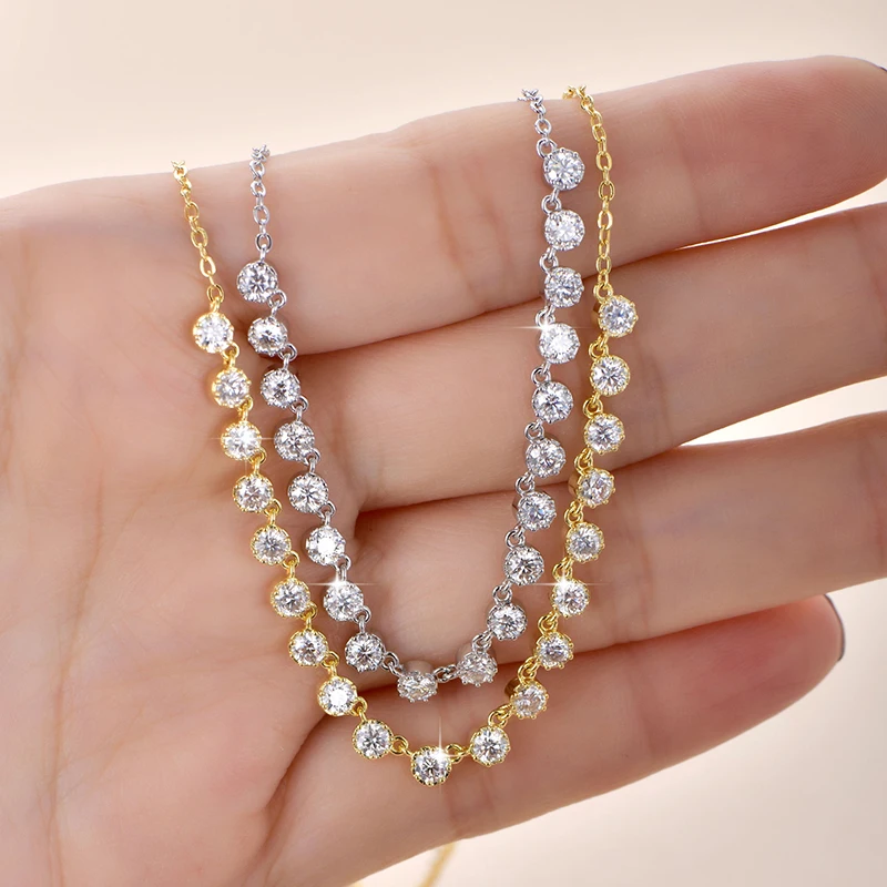 Rrjzz Vollständige 3mm D-Farbe VVS1 Rundschliff Moissanit Bubble Halskette GRA Laborgezüchteter Diamant 14k Vergoldete Damen Halskette Schmuck – Detail 4