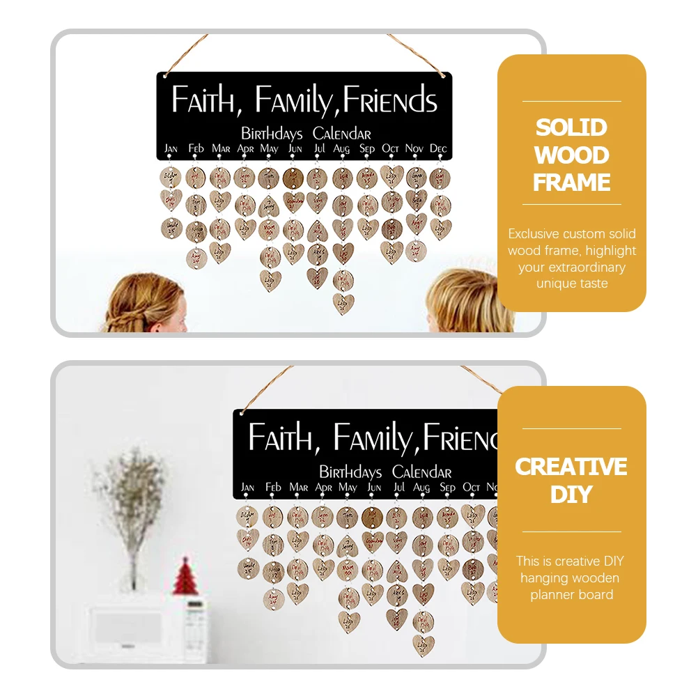 

Holiday Reminder Board Anniversary Gift Heart-shaped Disc Calendar Signage Birthday Reminders Wall Hanging Wood Bulletin Family