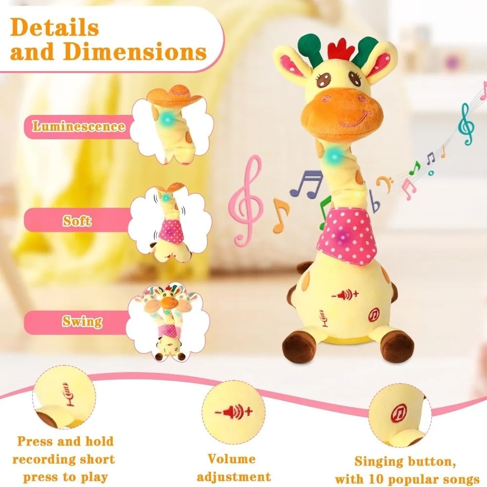 Repeating What You Say Dancing Talking Giraffe Toy with 10 Songs Adjustable Volume Swaying Dancing Giraffe Plush Musical
