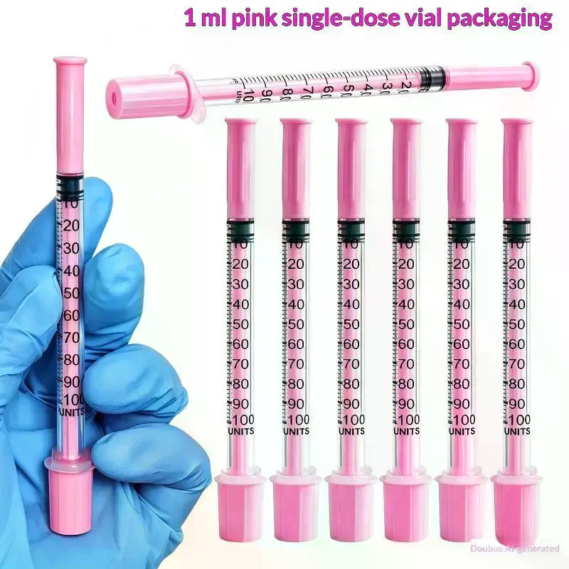5Pcs 1ml Pink Disposable Insulin Syringe Fine Needle Sterile Hypodermic Injection Tool for Subcutaneous Daily Use Supply