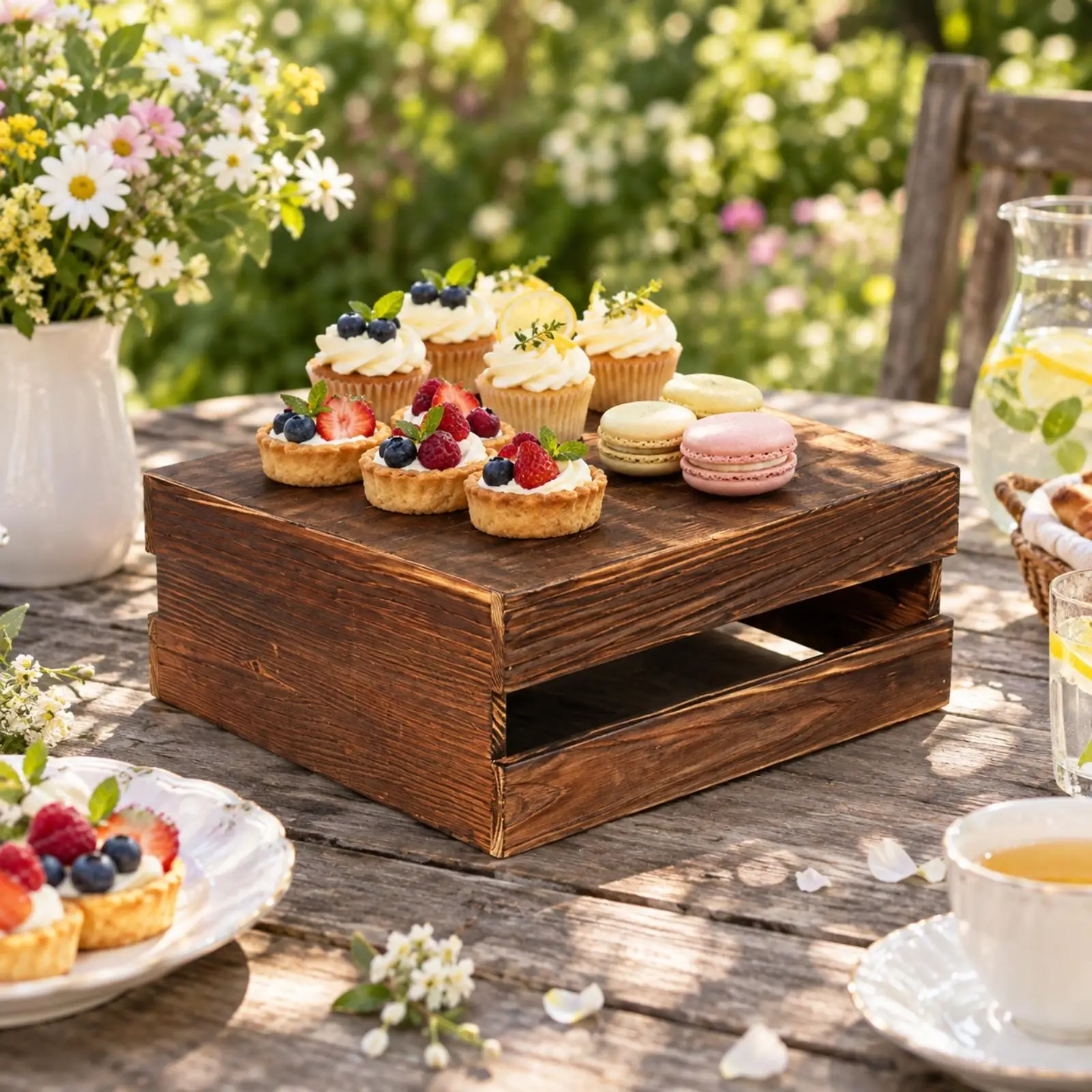 Wooden Retro Cake Display Stand with Writing Board for Wedding Dessert Table Decoration