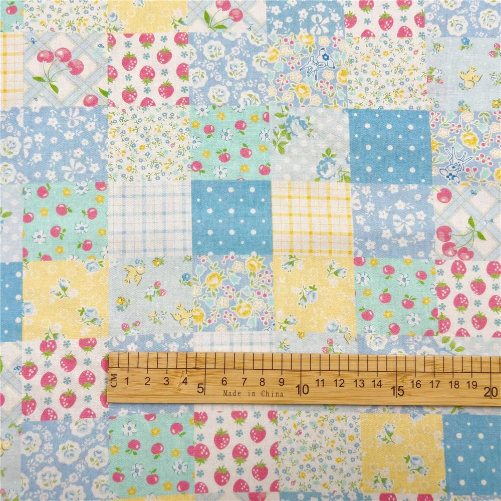 Blue Strawberry Collar 100% Cotton Fabric for Kids Clothes mask Home Textile Sewing Quilting DIY Needlework Material