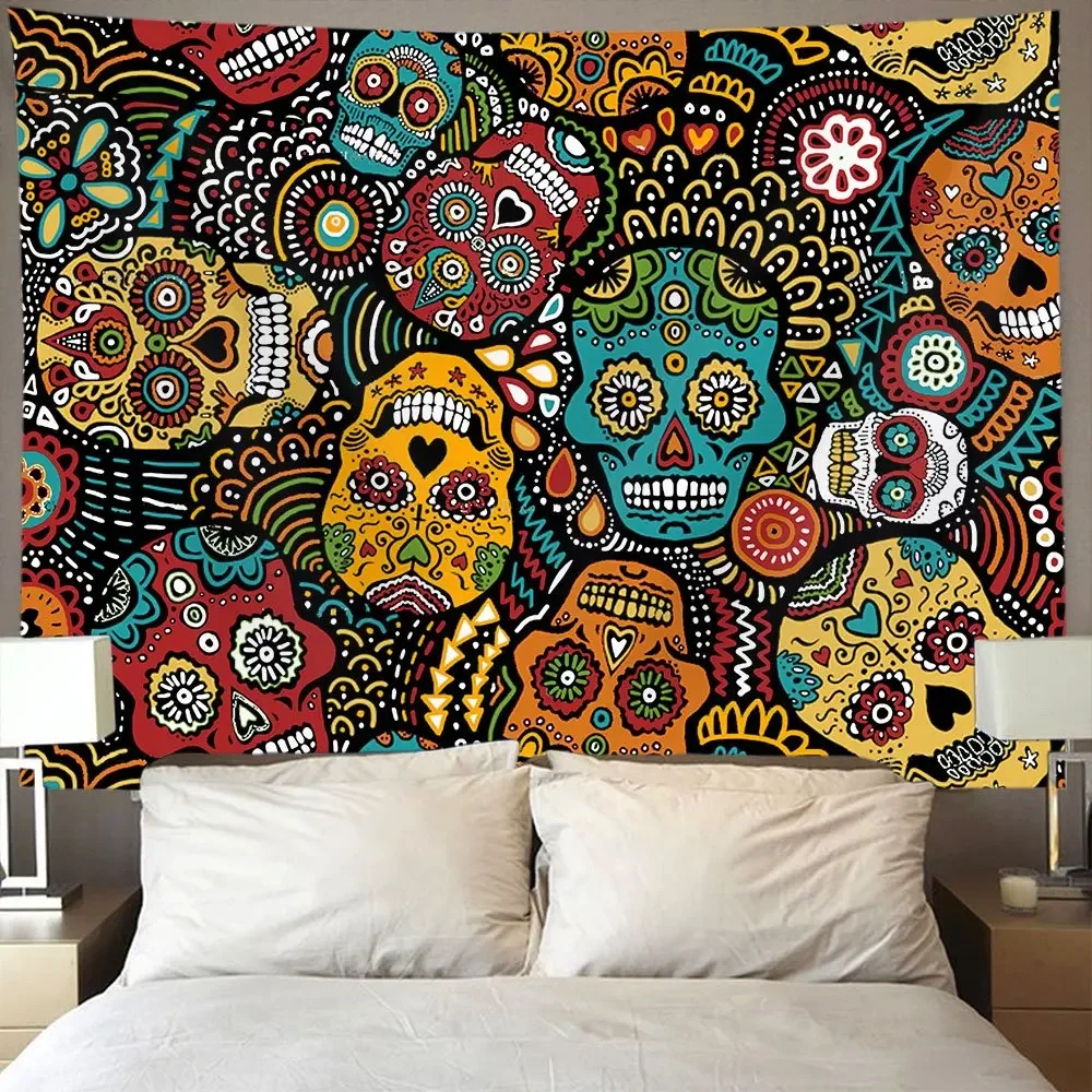 Mexican Sugar Skulls Wall Tapestry Hippie Art For Bedroom Living Room Dorm