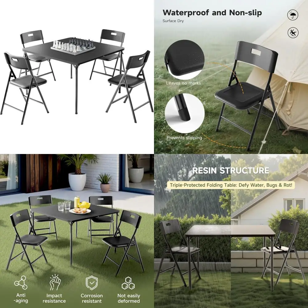 

Folding Card Table and Chairs Set - 5 Pieces, 34 Table Top, 4 Durable Chairs, 330lbs Capacity, Ideal for Gaming, Dining, Indoor