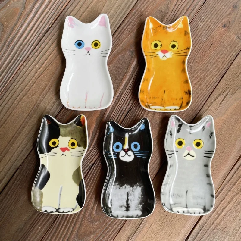 Japan Cute Pets Cat Sauce Dish Ceramic Creative Cute Cat Face Shaped Condiment Dish Small Plates Tableware Home Kitchen Supplies