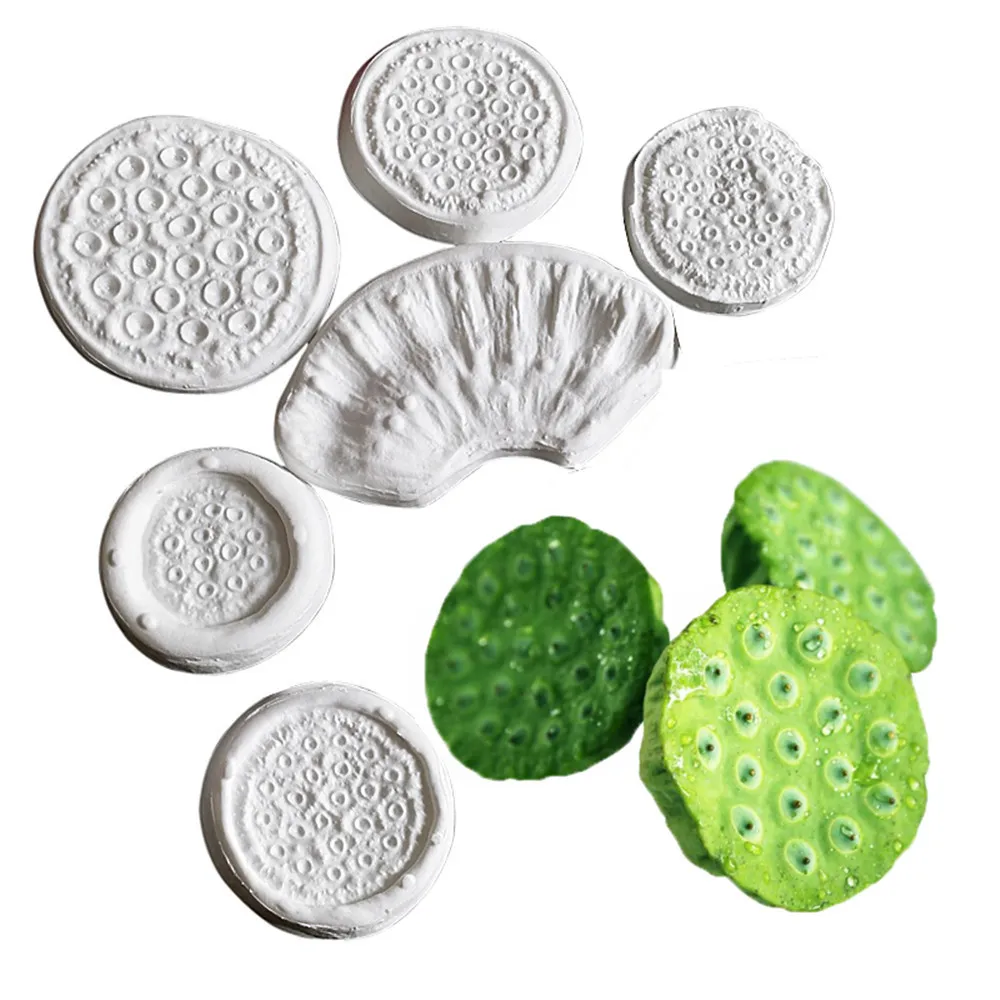 New Lotus Flower and Lotus Pod Petal Pattern Embossed Leaf Mold for Baking Fondant Cakes Food Silicone Dessert Decoration Mould