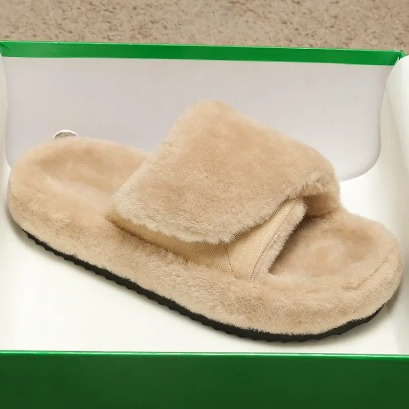 Fashion Casual Men Slippers Winter Plush Warm Flip Flops Hook & Loop Cozy Home Cotton Shoes Luxury Slides Zapatos