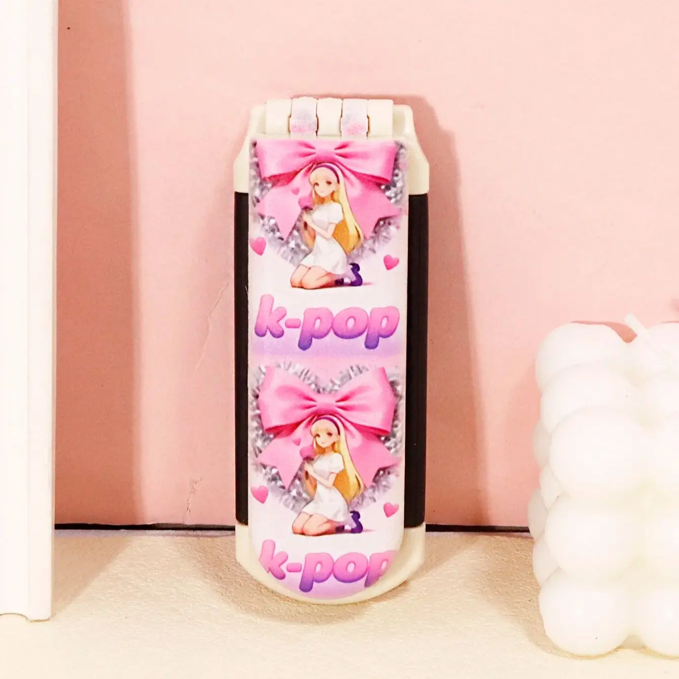 Kpop anime mulher padrão dobrável espelho pente, mini almofada de ar massagem pente, presente para fãs kpop, especial para perucas de cabelo real