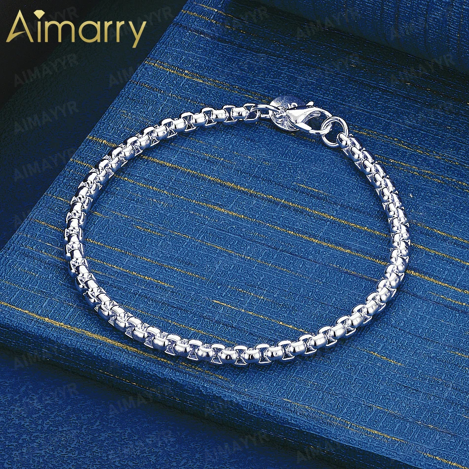 925 Sterling Silver 4mm Minimalist Basic Square Box Bracelet Women's Party Banquet High-quality Gift Fashion Jewelry