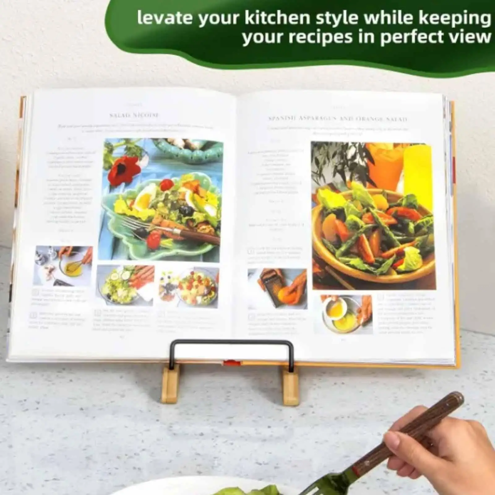 

Book Stand Reusable Office Rack Wooden Cookbook Holder Bookrest for Textbooks Kitchen Countertop Cooking Recipe Book Magazines