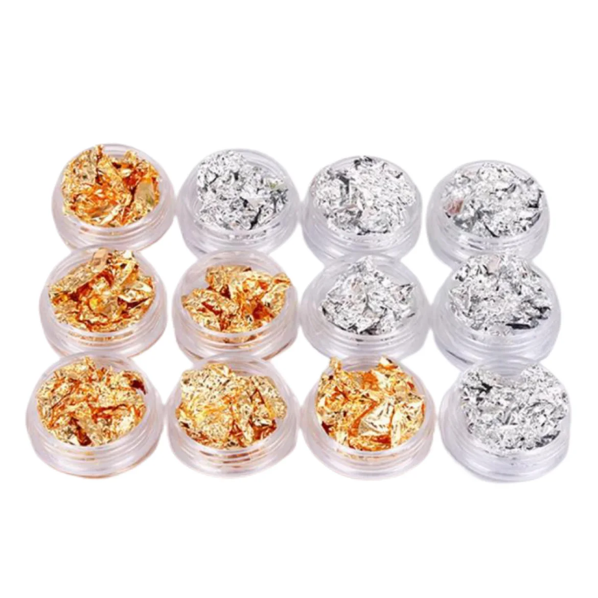 12 Pot Nail Art Gold & Silver Foils Tip Decoration Paillette Flake Glitter Decor UV gel nail decoration Tool