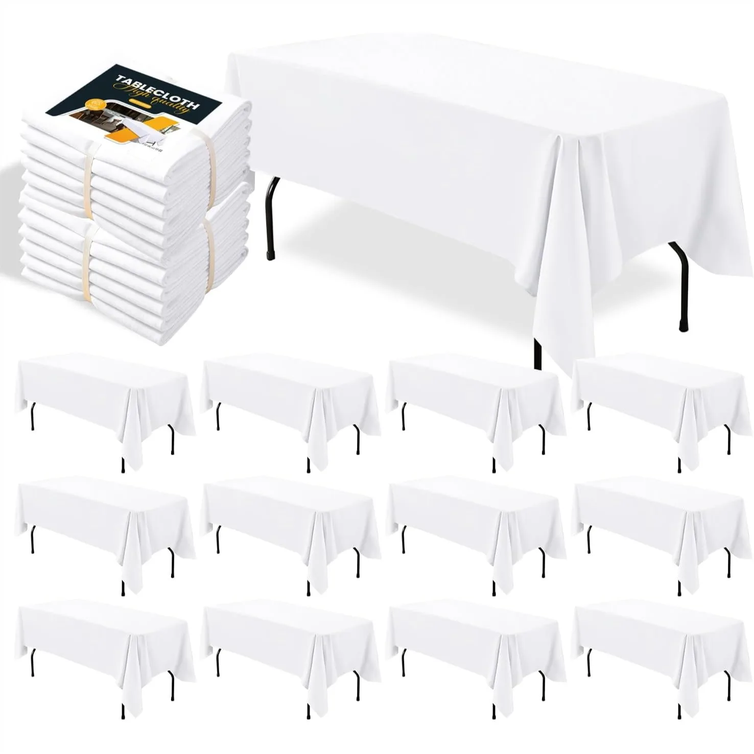 

12 Pack White Rectangle Tablecloth 60x102 Inch for 6 Ft Tables, Reusable Polyester Table Cloth Wrinkle Resistant for Wedding
