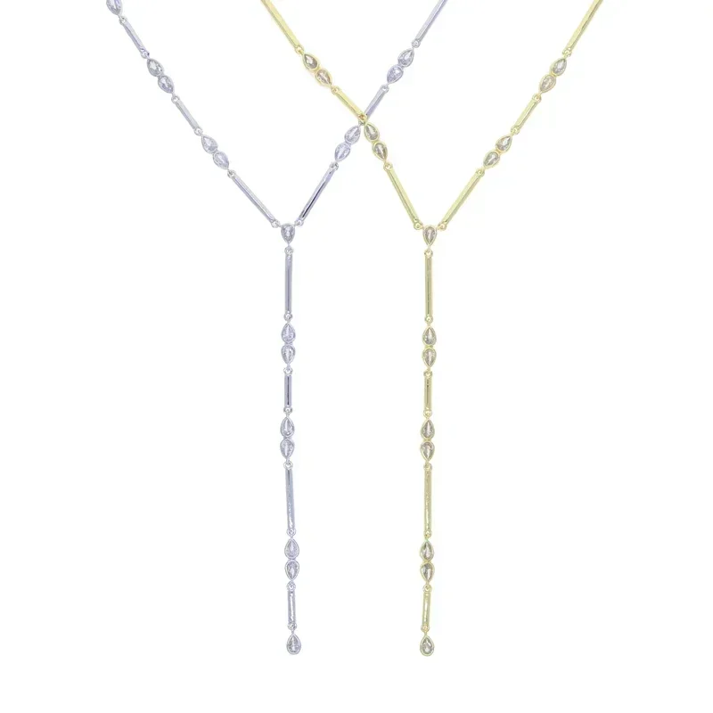 New Special Gold color Water Drop Bling Oval CZ Choker Necklace Lariat Long Bar Tear Drop Y Shape Long Tassel Women Jewelry 2026