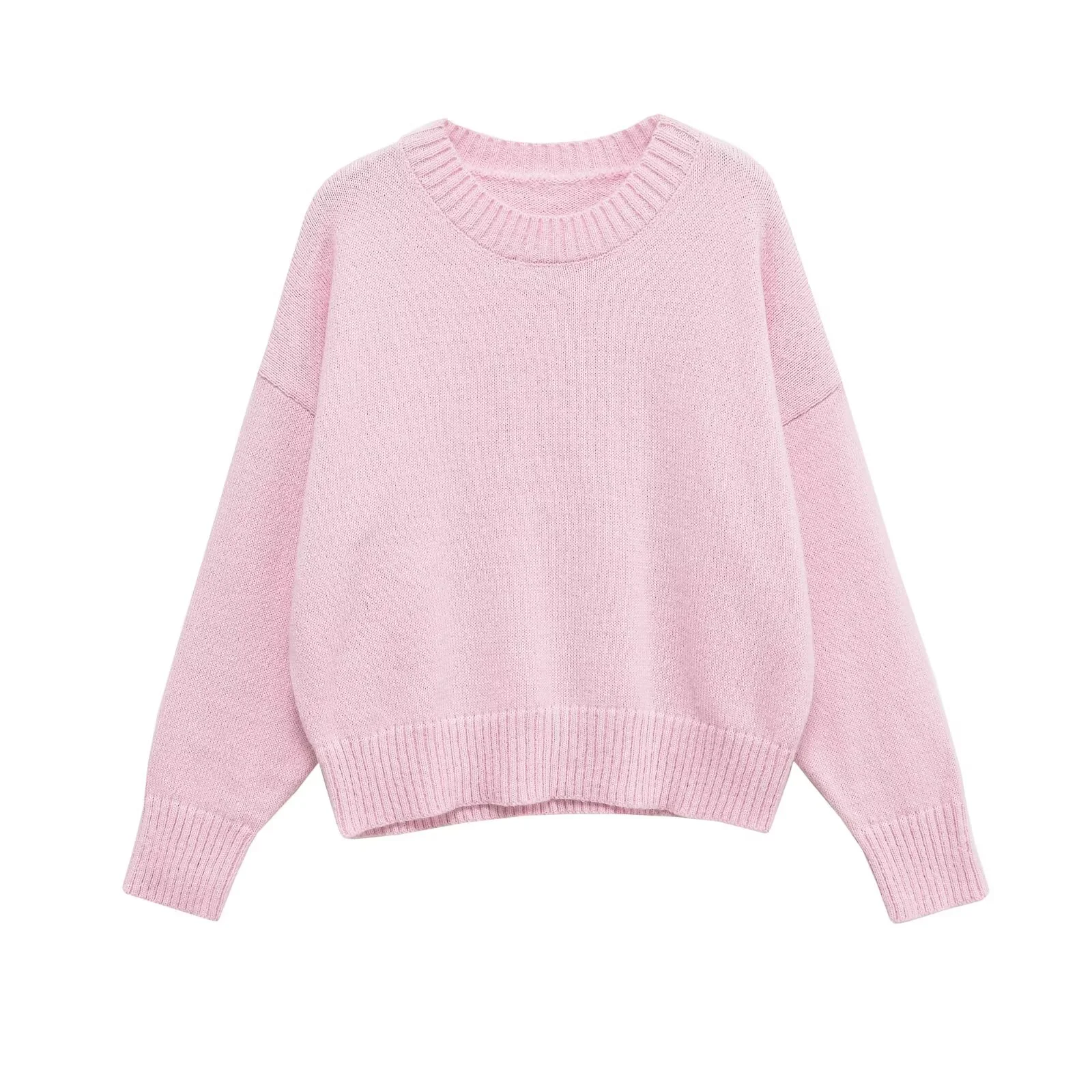 2025 Autumn New Women's Casual Fashion Simple and Versatile Solid Color Long Sleeve Round Neck Flat Needle Knitted Sweater