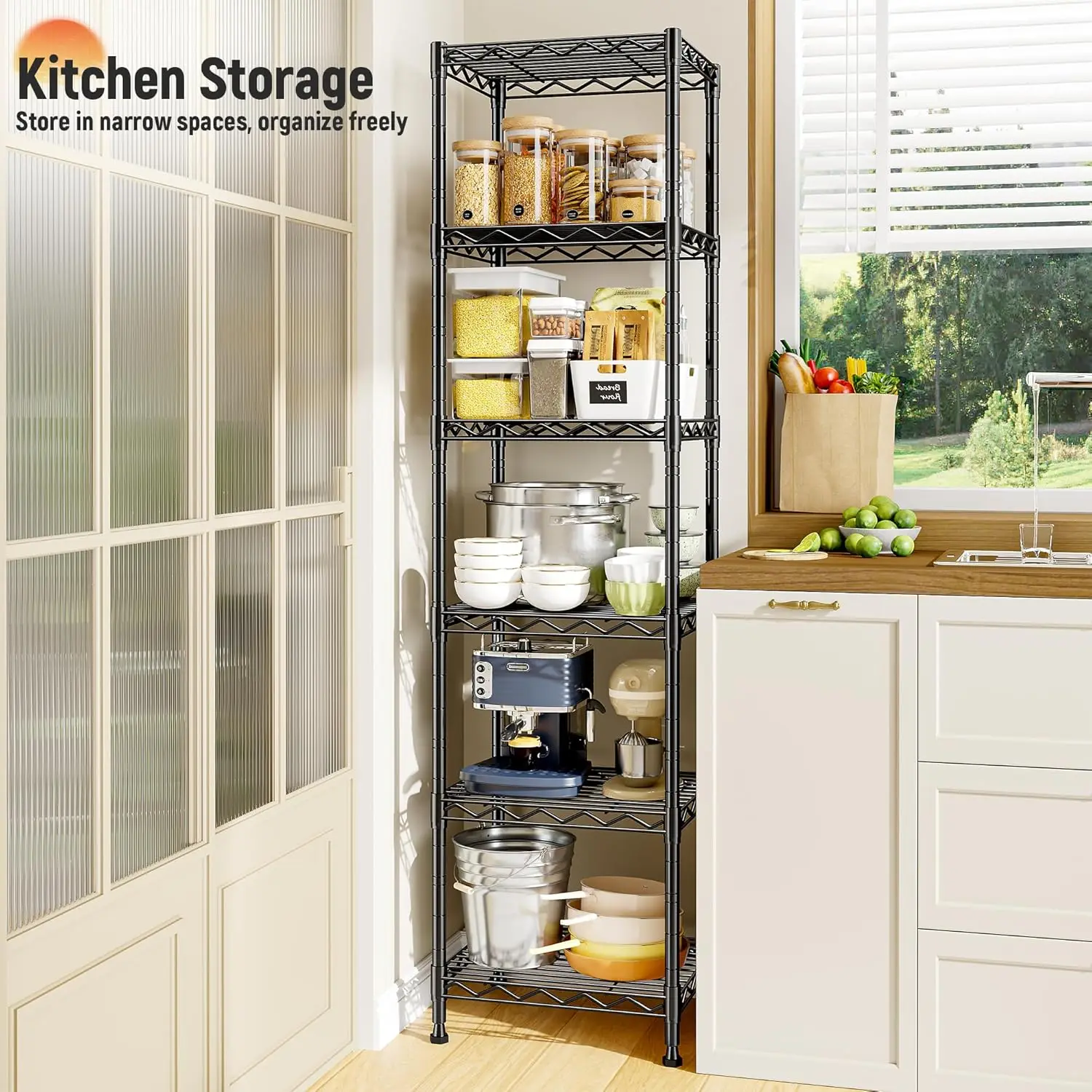 

6-Tier Adjustable Metal Wire Shelf, Narrow Freestanding Storage Rack for Kitchen, Bathroom, Pantry, Laundry Room and Office