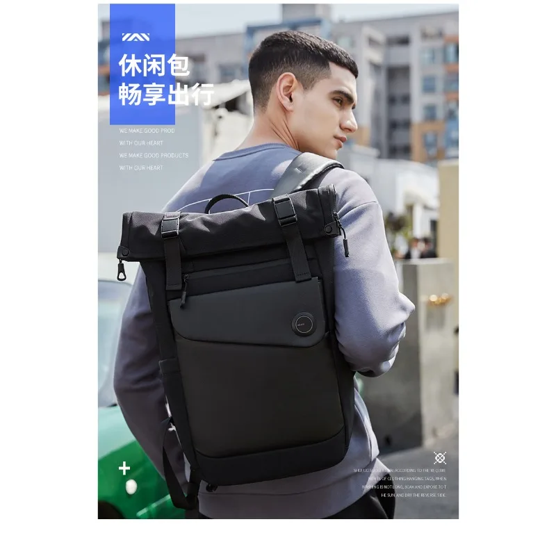 Dual-shoulder bag - waterproof business roll-top expansion large-capacity computer bag - fashionable and casual backpack