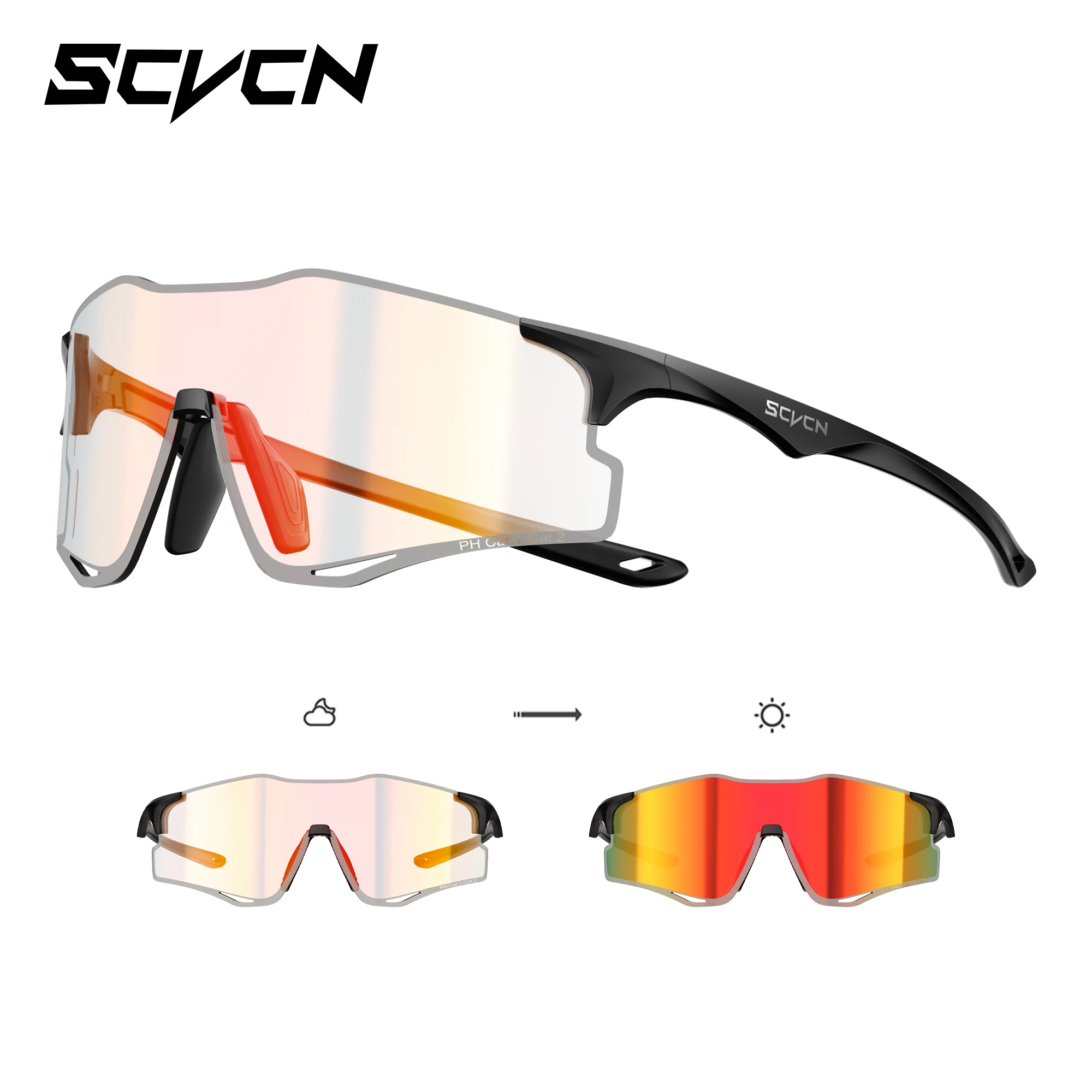 SCVCN Color Photochromic Cycling Sunglasses for Man Running Outdoor Sports Bike Glasses MTB Glasses Eyewear Bicycle Goggles 2024
