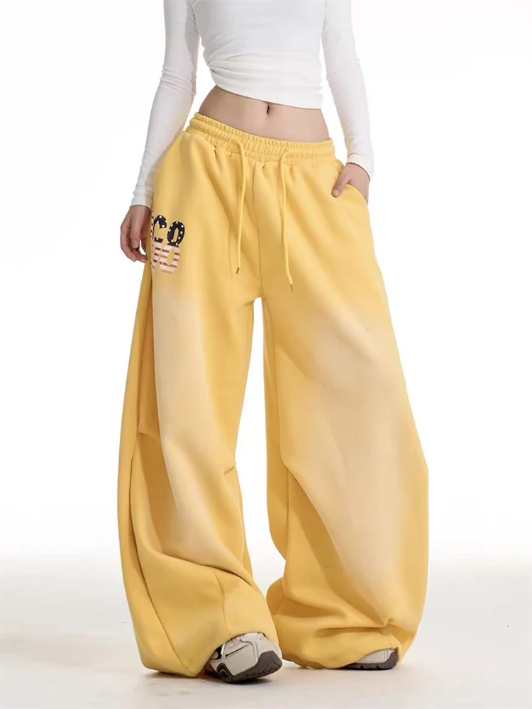

Американские свободные спортивные штаны Y2K, женские зимние уличные брюки с высокой талией, широкие брюки на шнурке, универсальные спортивные штаны в стиле хип-хоп, новые